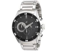 Big Time NS3072SM02 Montre chronographe à quartz avec cadran noir et bracelet en acier inoxydable argenté pour homme