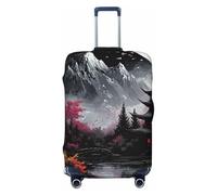 Big Trees and Mountains Housse de protection élastique pour valise de voyage Motif imprimé anti-rayures, Noir , XL