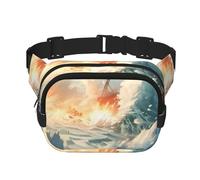 Big Waves Rock The Heavens Sac banane carré double couche avec bandoulière réglable Idéal pour les sports de plein air, noir, One Size