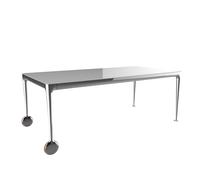 MAGIS table avec roues BIG WILL 200 x 105 cm (Blanc brillant - Pieds en aluminium brillant et plateau en cristal trempé brillant)