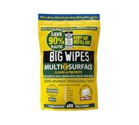 Big Wipes Lingettes nettoyantes multi-surfaces sans plastique - Pochette de | Lingettes absorbantes pour surfaces et mains, 4 solvants puissants et 4 après-shampooings pour la peau