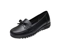 Bigassets Femmes Cuir Mocassin Plat Dames Décontractée Mocassins Talon compensé Bas Travail Chaussures Black EU 34.5-35