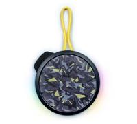 BIGBEN PARTY - ENCEINTE BLUETOOTH RONDE AVEC DRAGONNE ET EFFETS LUMINEUX - 15W - NOIR ET JAUNE CAMOUFLAGE