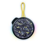 Enceinte Bluetooth ronde avec dragonne et effets lumineux - 15 W - Noir et jaune camouflage G
