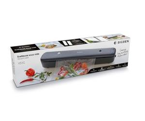BIGBEN Scelleuse Sous Vide pour Aliments Secs et Humides, Largeur 28 cm, scellage 7 à 10 s, Tuyau d'Aspiration, 2 Rouleaux sans BPA, Format Compact Gris - Marque Française - VS1G