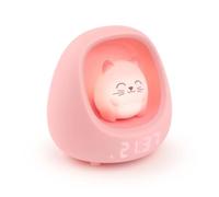 Bigben Veilleuse Réveil Enfant, Chat, Lumineux et Musical, Sons Apaisants et Bruits Blancs, Lumière Réglable au Toucher, Minuterie et Batterie Rechargeable USB-C, Fille et Garçon - NESTKIDSCAT
