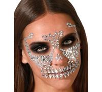 BigBuy Carnival Autocollants pour visage et corps tête de mort argenté