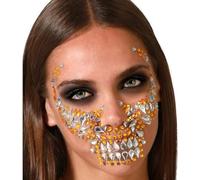 BigBuy Carnival Autocollants pour Visage et Corps tête de Mort doré