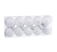 BigBuy Christmas Boules de Noël Blanc Plaqué Plastique Tissé Paillettes 6 x 6 x 6 cm (10 unités)