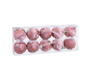 BigBuy Christmas Boules de Noël Rose Or Polyfoam Tissu 6 x 6 x 6 cm (10 unités)