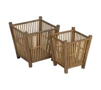 BigBuy Garden Lot de 2 Pots de Fleurs en Bambou Naturel 32,5 x 32,5 x 34 cm