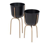 BigBuy Garden Lot de 2 Pots de Fleurs en métal doré Noir 23 x 23 x 48 cm