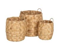 BigBuy Home Lot de 3 paniers beige en fibre naturelle 37 x 37 x 40 cm