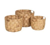 BigBuy Home Lot de 3 paniers beige en fibre naturelle 38 x 38 x 28 cm