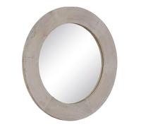 BigBuy Home Miroir Mural Blanc Naturel en Verre Bois de manguier MDF Vertical Rond 61 x 2,5 x 61 cm