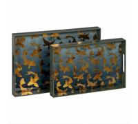 BigBuy Home Plateau à collations Bleu doré PVC Cristal Poissons 45 x 31 x 4,2 cm (2 unités)