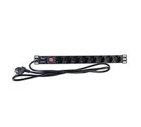 Bigbuy S0229460 Bloc d'alimentation 19" 8 Prises Schuko avec on/Off Switch 2Lan Reg 8 Schint, 250 V, 3500 W, 2 m