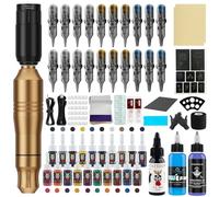 Bigcan Kit de stylo à tatouage rotatif pour les débutants - Tatoo Machine complet avec mini alimentation, moteur de 10000 tr/min, cordon CC et skins pratiquer,D'or