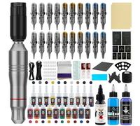Bigcan Kit de stylo à tatouage rotatif pour les débutants - Tatoo Machine complet avec mini alimentation, moteur de 10000 tr/min, cordon CC et skins pratiquer,Argent