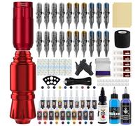 Bigcan Kit de stylo de tatouage rotatif sans fil compact - mini-machine à tatouage avec une batterie de 1300mAh, un moteur de 10000 tr/min, 20 encres et 20 cartouches,Rouge