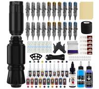 Bigcan Kit de stylo de tatouage rotatif sans fil compact - mini-machine à tatouage avec une batterie de 1300mAh, un moteur de 10000 tr/min, 20 encres et 20 cartouches,Noir