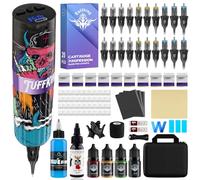 Bigcan Kit de stylo de tatouage sans fil pour débutants, batterie 1600 mAh, tension réglable de 5 à 12 V, ensemble de machine à tatouer rotative sans fil avec écran LED,Violet,Deluxe