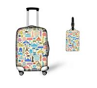 Bigcardesigns Housse de protection élastique pour valise de 45,7 à 76,2 cm, Bâtiments célèbres - 2 pièces (couverture + étiquette), S(18"-21"cover)