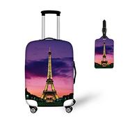 Bigcardesigns Housse de protection élastique pour valise de 45,7 à 76,2 cm, Tour Eiffel violette - 2 pièces (housse + étiquette), S(18"-21"cover)