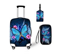 Bigcardesigns Housses de protection élastiques pour valise de 45,7 à 76,2 cm, Papillon - 3 pièces (housse + étiquette + portefeuille pour passeport), L(26"-30" cover)