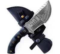 BIGCAT ROAR Black Jaguar Tracker - Couteau de Chasse Acier Damas 25,4 cm - Manche Micarta, Étui Cuir - Couteau Bushcraft, Outdoor, Survie - Cadeau Homme, Collectionneur, Chasseur ou Aventurier Nature