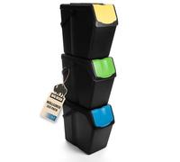 BigDean 3x 25L Système de tri sélectif Poubelle de cuisine 3 compartiments Empilable avec poignée Poubelle de cuisine