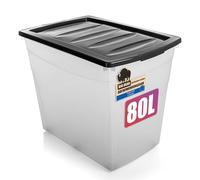 BigDean Budget Line Grande boîte de rangement avec couvercle et roulettes | Boîtes de rangement en plastique avec couvercle XXL
