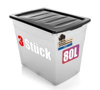 BigDean Budget Line Lot de 3 boîtes de rangement de 80 l avec couvercle et roulettes Grande boîte en plastique avec couvercle XXL 80 l