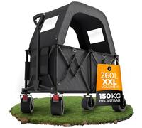 BigDean Chariot XXL pliable avec toit 260 l - Charge maximale : 150 kg | Chariot robuste pliable avec pneus extra larges pour tous les terrains