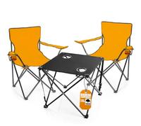 BigDean Lot de 2 chaises de camping avec table pliable - Chaise pliante en orange néon avec porte-gobelet et sac de transport, idéale pour le camping, les festivals et plus encore