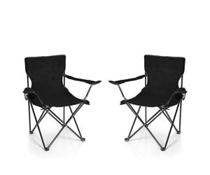 BigDean Lot de 2 chaises de camping pliantes noires avec porte-gobelet et sac de transport - Fauteuil de pêche pliable - Chaise de jardin pliable - Fauteuil de détente pliable