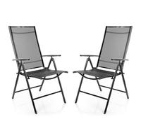 BigDean Lot de 2 chaises de jardin, gris foncé, charge maximale : 120 kg, pliantes, avec dossier réglable en 7 positions, pour balcon, jardin et terrasse