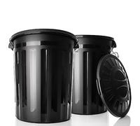 BigDean Lot de 2 tonneaux universels résistants aux intempéries avec couvercle et 2 poignées de transport + fermeture à clip - Poubelle - Récupérateur d'eau de pluie - Convient pour l'intérieur et