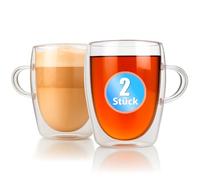 BigDean Lot de 2 verres à latte macchiato à double paroi avec anse de 300 ml