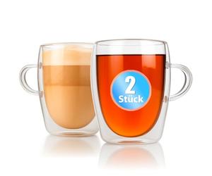 BigDean Lot de 2 verres à latte macchiato à double paroi avec anse de 300 ml