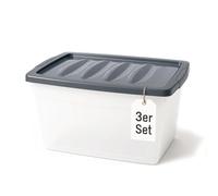 BigDean Lot de 3 boîtes de rangement de 60 l avec couvercle - Grande boîte en plastique avec couvercle