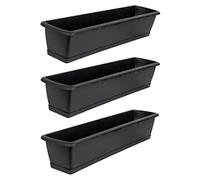 BigDean Lot de 3 jardinières avec soucoupe Anthracite de 60 cm de long - En plastique PP - Jardinière de balcon étroite