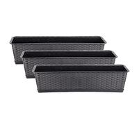 BigDean Lot de 3 jardinières avec soucoupe - Aspect rotin - Anthracite - En plastique PP - Pour balcon - 70 cm de long