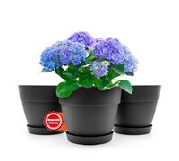 BigDean Lot de 3 pots de fleurs ronds avec soucoupe, diamètre 30 cm, anthracite, cache-pot pour l'intérieur et l'extérieur, en plastique incassable et fabriqué en Europe