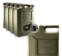 BigDean Lot de 4 bidons d'essence de 20 l en vert olive avec bec verseur flexible - Bidon de carburant pour essence et diesel - Bidon de réserve - Fabriqué en Allemagne