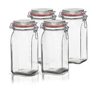 BigDean Lot de 4 bocaux de conservation de 1,5 l - Avec fermeture à étrier - Fabriqués en Allemagne - Bocaux à étrier métallique pour le stockage hermétique, la mise en conserve et la conservation