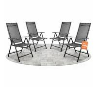 BigDean Lot de 4 chaises de jardin pliables à dossier haut - Charge maximale : 120 kg - Gris foncé/noir - Réglable en 7 positions - Pour jardin, terrasse et camping - Chaise de balcon - Chaise de