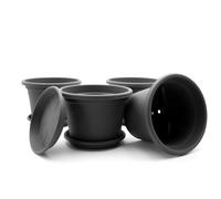 BigDean Lot de 4 pots de fleurs avec soucoupe ronde - Diamètre : 40 cm - Anthracite - Résistant aux intempéries - Fabriqué en Europe