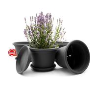 BigDean Lot de 4 pots de fleurs ronds avec soucoupe, diamètre : 25 cm, anthracite, résistants aux intempéries, fabriqués en Europe
