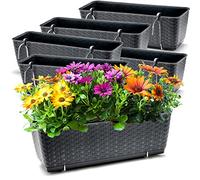 BigDean Lot de 6 jardinières pour balustrade de balcon - Aspect rotin - Anthracite - Jardinières de balcon avec supports en métal - 49 x 17 x 17 cm - Système d'irrigation inclus